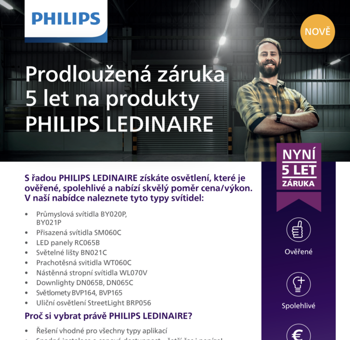 Prodloužená záruka 5 let na produkty PHILIPS LEDINAIRE
